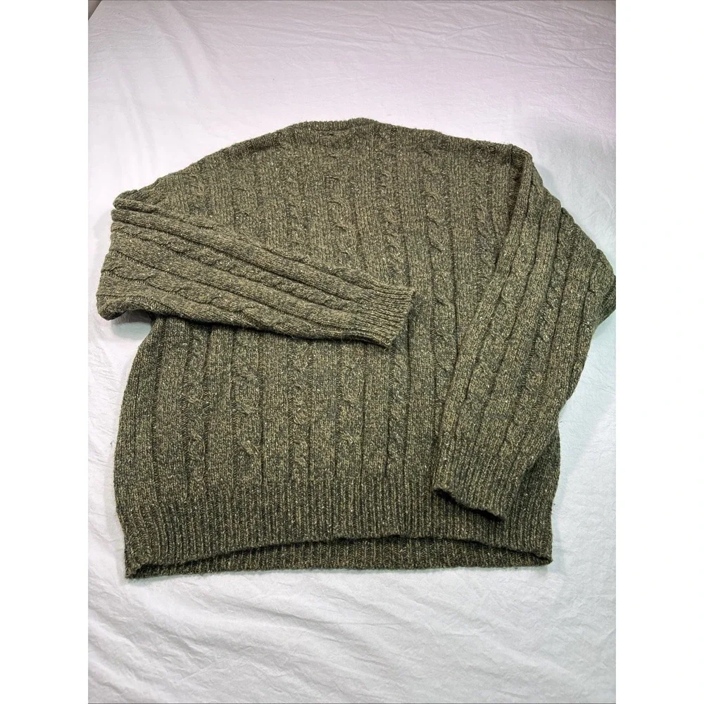 North Crest mens XL 46-48  grn Wool Blend Cable Knit Sweater Spirit of Adventure